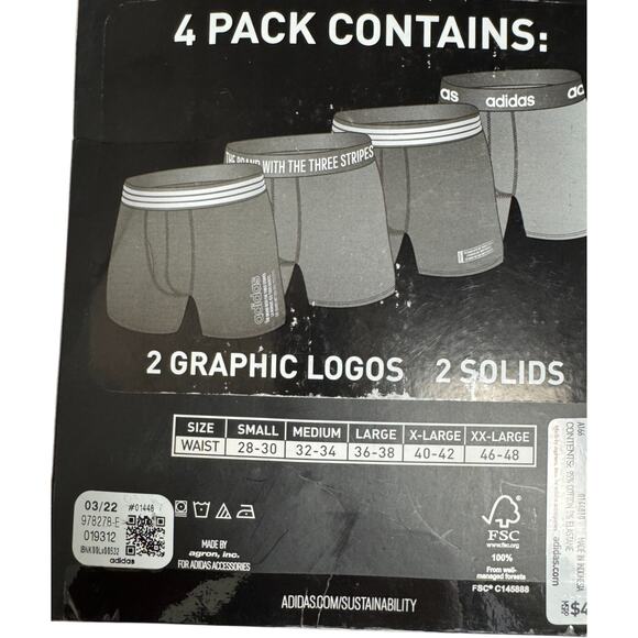 Adidas Men’s Core Cotton Trunk Underwear 4-Pack XXL 46-48 Black Grey Stretch - Picture 8 of 12